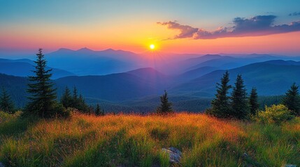 Poster - Sunset Over Mountain Range