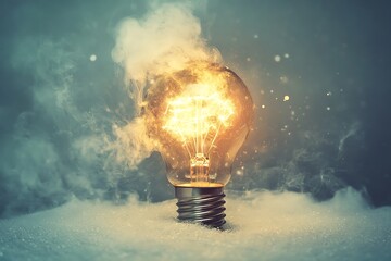 Canvas Print - Burning Light Bulb with Smoke and Sparkles, Creative Idea Concept