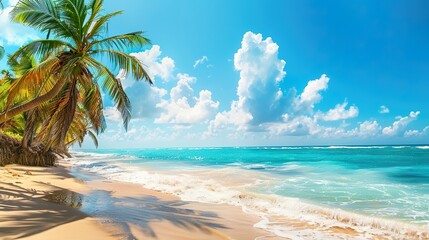 Wall Mural - Sunny_tropical_Caribbean_beach_with_palm_trees