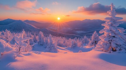 Canvas Print - Snowy Mountain Sunset