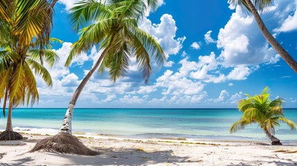 Wall Mural - Tropical_white_sand_beach_with_coco_palms_and