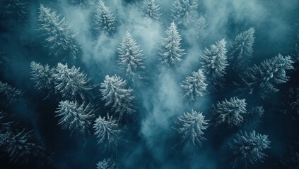 Canvas Print - Aerial View of Snowy Forest