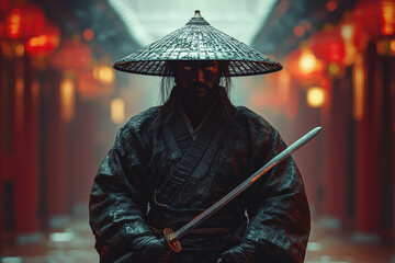 Sticker - A samurai warrior practicing martial arts in a contemporary dojo, combining traditional techniques with modern training methods. Concept of historical combat skills in modern contexts.