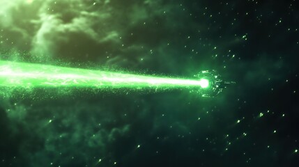 A bright green laser beam shining across a dark atmosphere, creating a dramatic, tech-inspired feel.