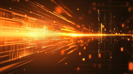Wall Mural - a bright orange laser beam shining across a dark background, creating a dynamic and tech-inspired vi