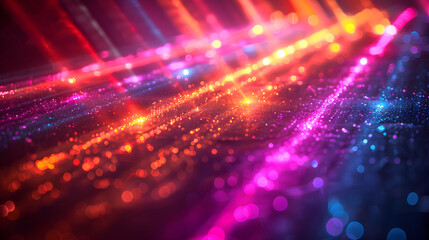 Canvas Print - Abstract closeup of neon multicolored fiber optic 