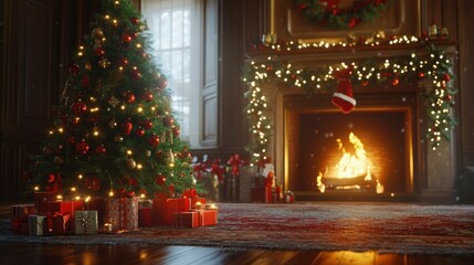 Wall Mural - christmas tree with fireplace