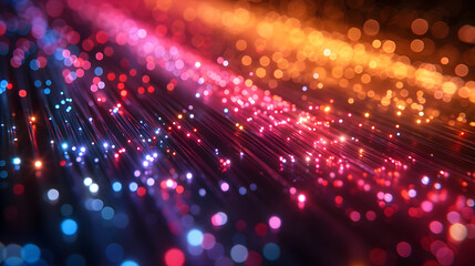 Canvas Print - Abstract closeup of neon multicolored fiber optic 