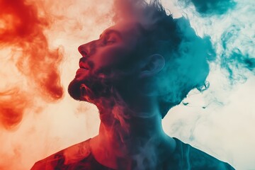 Wall Mural - Man in colorful smoke with dramatic lighting and artistic concept