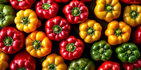 Poster - A vibrant array of bell peppers in various colors. Fresh and healthy vegetables showcase a colorful display. Perfect for cooking or health-related projects. AI.