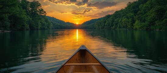 Sticker - Canoeing at Sunset on a Serene Lake