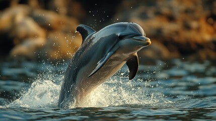 Wall Mural - Dolphin Leaping Through the Waves