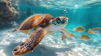 Sticker - Sea Turtle Swimming in Tropical Waters