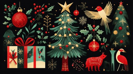 Wall Mural - christmas tree with gifts and decorations