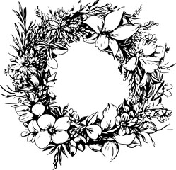 Floral Wreath Vector Design with Blank Center