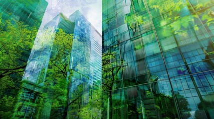 Wall Mural - green_city_-_double_exposure_of_lush_green_forest_an