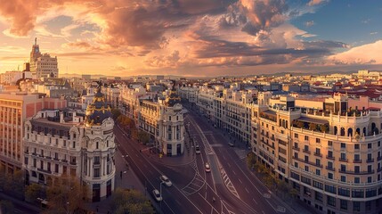 Wall Mural - Panoramic_view_of_Gran_Via_Madrid_Spain