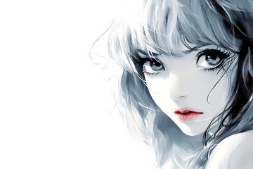 Anime Girl Portrait with Watercolor Style and White Background