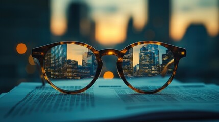 Cityscape Reflected in Glasses