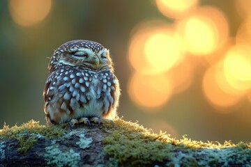 Poster - Sleeping Owl in the Golden Light