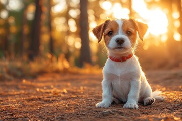 Poster - Adorable Puppy in Golden Forest