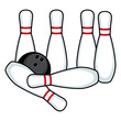 © Artak - Black bowling ball with white bowling pins in flat style