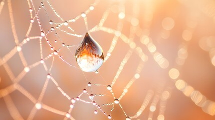 Glistening Dew Droplet on Spider s Web Catching Morning Light