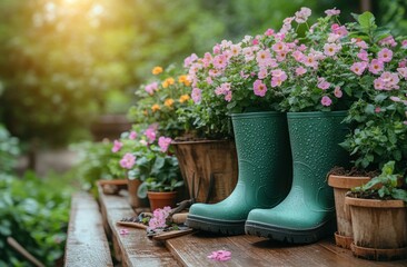 Poster - Gardening Boots and Flowers