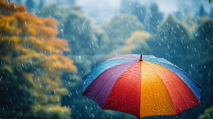 Poster - Colorful Umbrella in the Rain