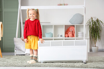 Sticker - Cute little girl with radiator in bedroom