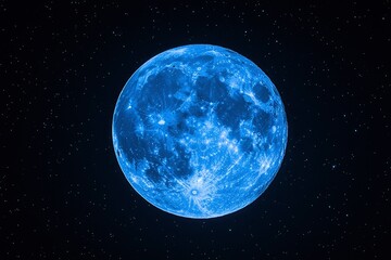 A Full Blue Moon Amidst a Starry Night Sky