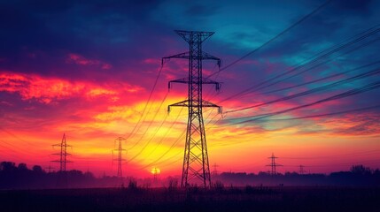 Poster - Power Lines at Sunset