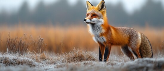 Wall Mural - Red Fox Standing in a Frosty Field