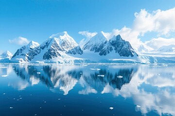 Wall Mural - Snowy Mountain Range Reflected in Calm Antarctic Waters