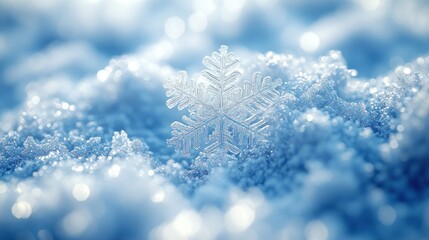 Poster - Close-up of a Snowflake in a Snowy Field