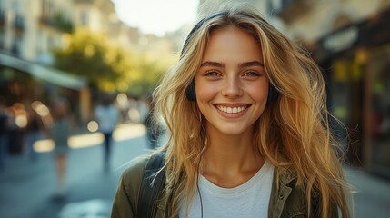 Wall Mural - Happy Woman in City