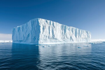 Wall Mural - A colossal iceberg floats in tranquil blue waters, casting a shadow on the surface.