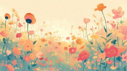 Wall Mural - Illustration of charming floral sticky notes in a digital art style