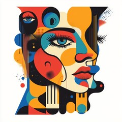 Abstract Geometric Woman Face Portrait Art Illustration