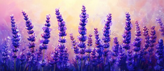 Wall Mural - Painting of vibrant lavender flowers in full bloom