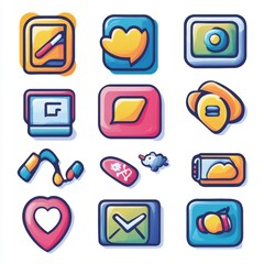 Colorful App Icons Set   UI Design Elements for Mobile Apps and Websites
