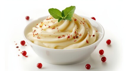 Poster - A white bowl with a green leaf on top of it