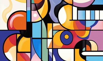 Wall Mural - Line art illustration featuring abstract modern art with a vibrant mix of colors and geometric shapes