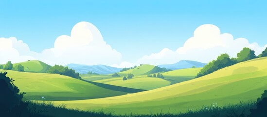 Breathtaking Landscape of Rolling Hills under a Bright Blue Sky