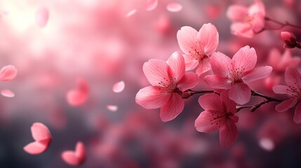 Wall Mural - A close-up view of delicate pink cherry blossoms in bloom.