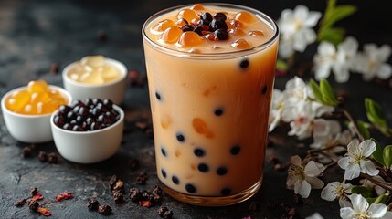 Refreshing Bubble Tea with Tapioca Pearls