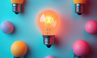 Poster - Light Bulb and Colored Spheres