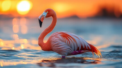 Sticker - Pink Flamingo at Sunset