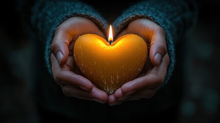 Wall Mural - Heart Shaped Candle Held in Hands