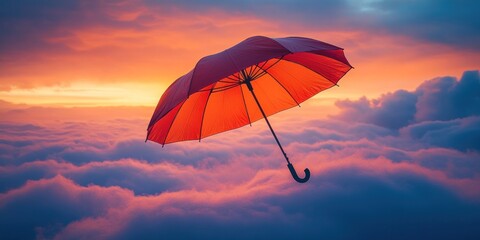 Poster - Umbrella Over Clouds at Sunset